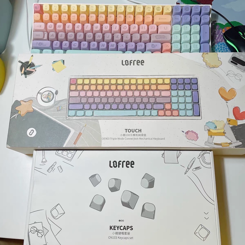 Bàn phím cơ không dây Lofree chính hãng đạt chất lượng chơi game, hotswap màu hồng kẹo bông thiếu nữ chính hãng