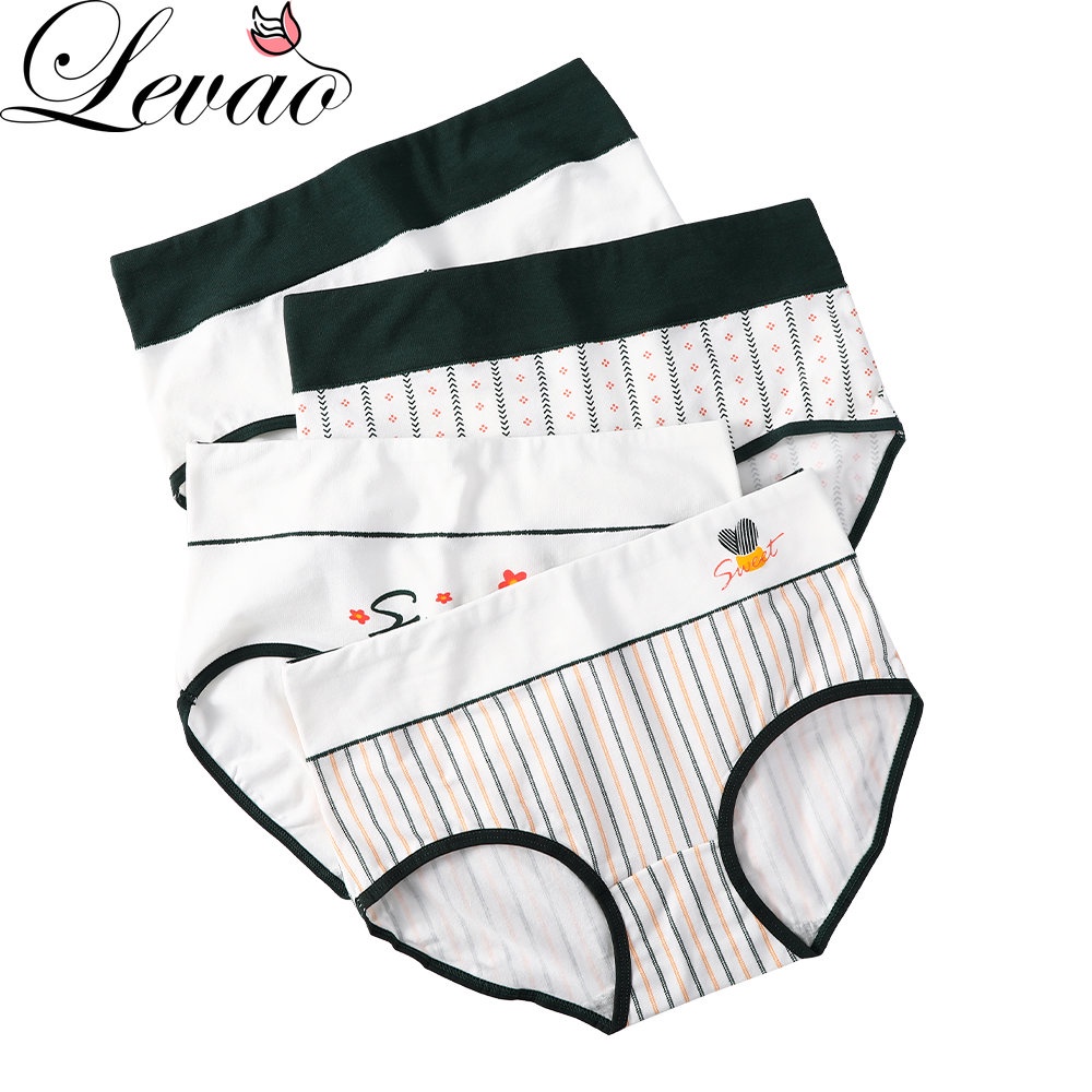Quần lót cotton LEVAO lưng cao in họa tiết dễ thương cho nữ