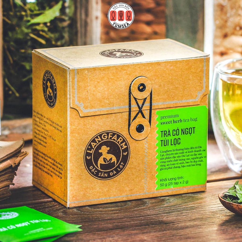Trà cỏ ngọt túi lọc L'angfarm, 25 tép, hộp, mẫu quấn dây kraft