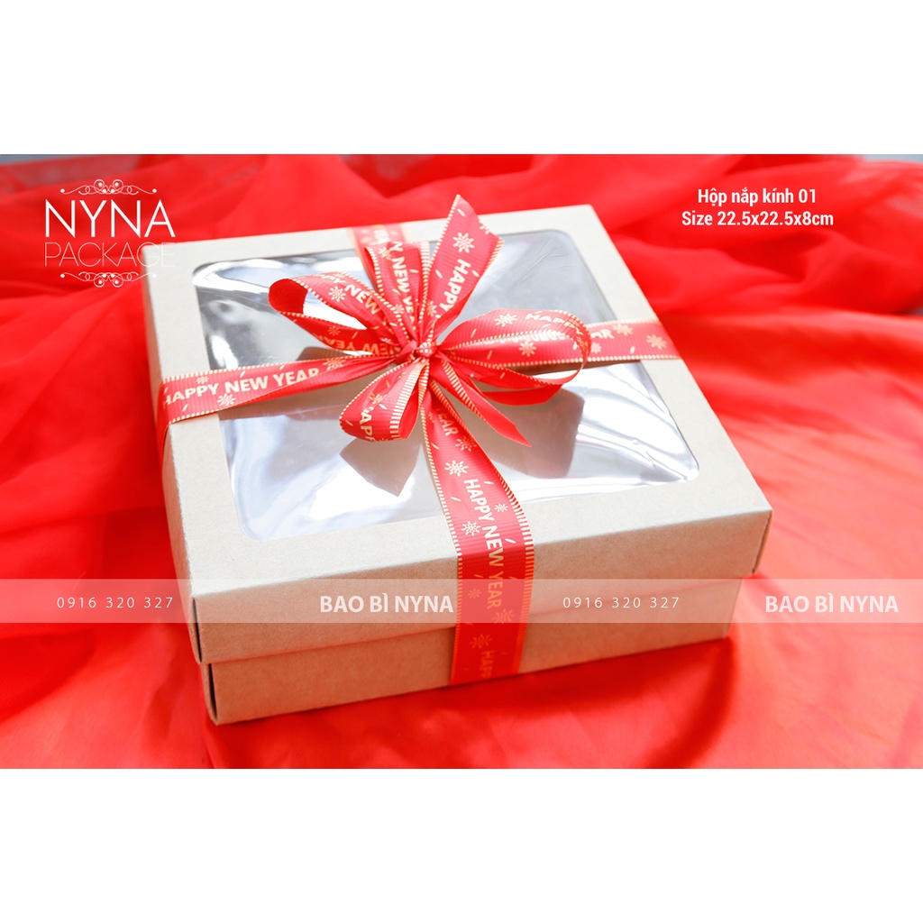 Hộp nắp kính giấy Kraft đựng quà tặng, bánh - size 22.5x22.5x8cm