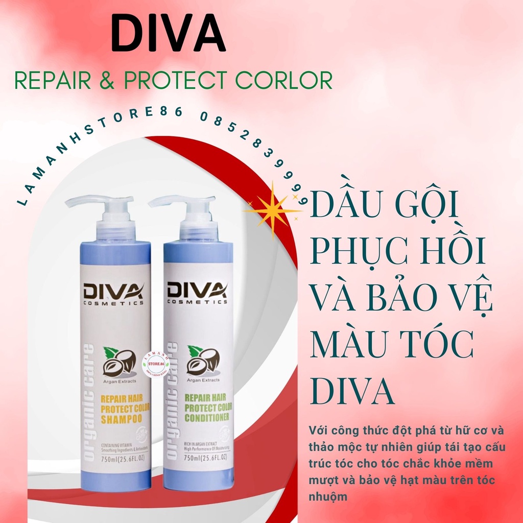 Dầu gội Diva Xanh phục hồi tóc hư tổn khô sơ kiềm dầu sạch gàu, cặp gội xả chính hãng 500ml – 750ml hàng chính hãng