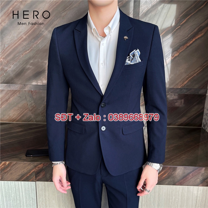 Bộ Vest Nam Hàn Quốc Vải Sịn Màu Tím Than. Bộ suit Nam dáng ôm màu Xanh Than