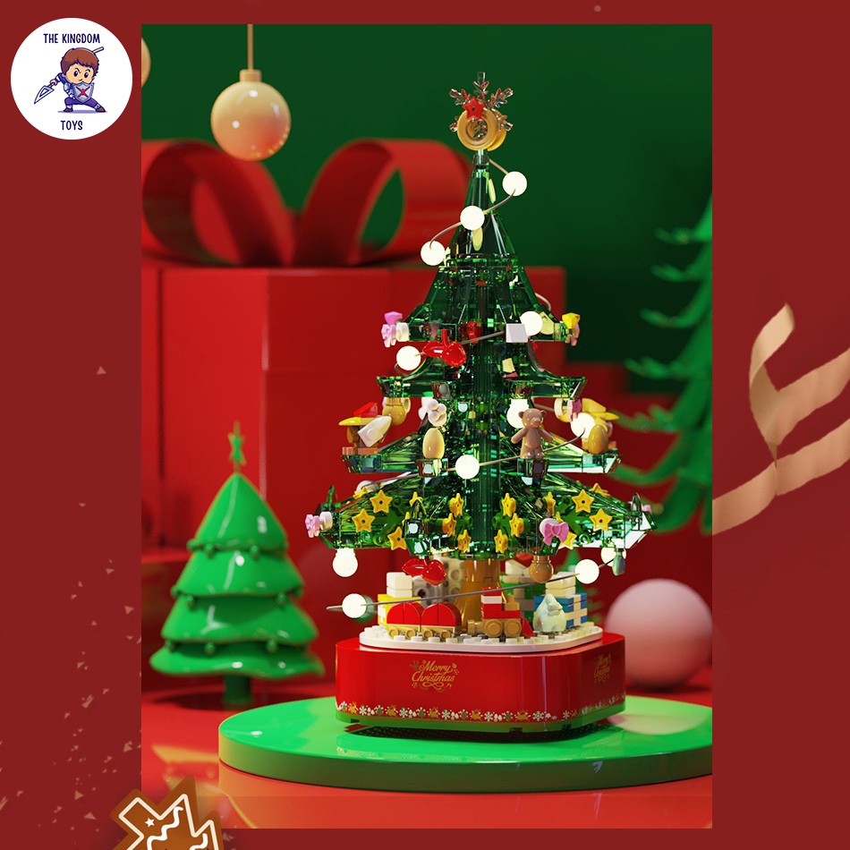 Đồ Chơi Lắp Ráp Giáng Sinh Noel Mô Hình Cây Thông Noel Hộp Nhạc Dây Cót Phát Sáng Merry Christmas 601097