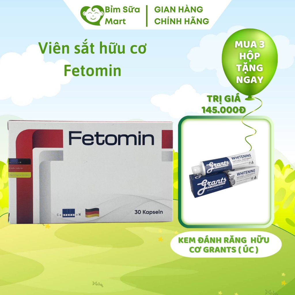 Viên uống Fetomin bổ sung sắt hữu cơ và chất xơ cho mẹ bầu, Acid Folic và Vitamin nhập khẩu Đức