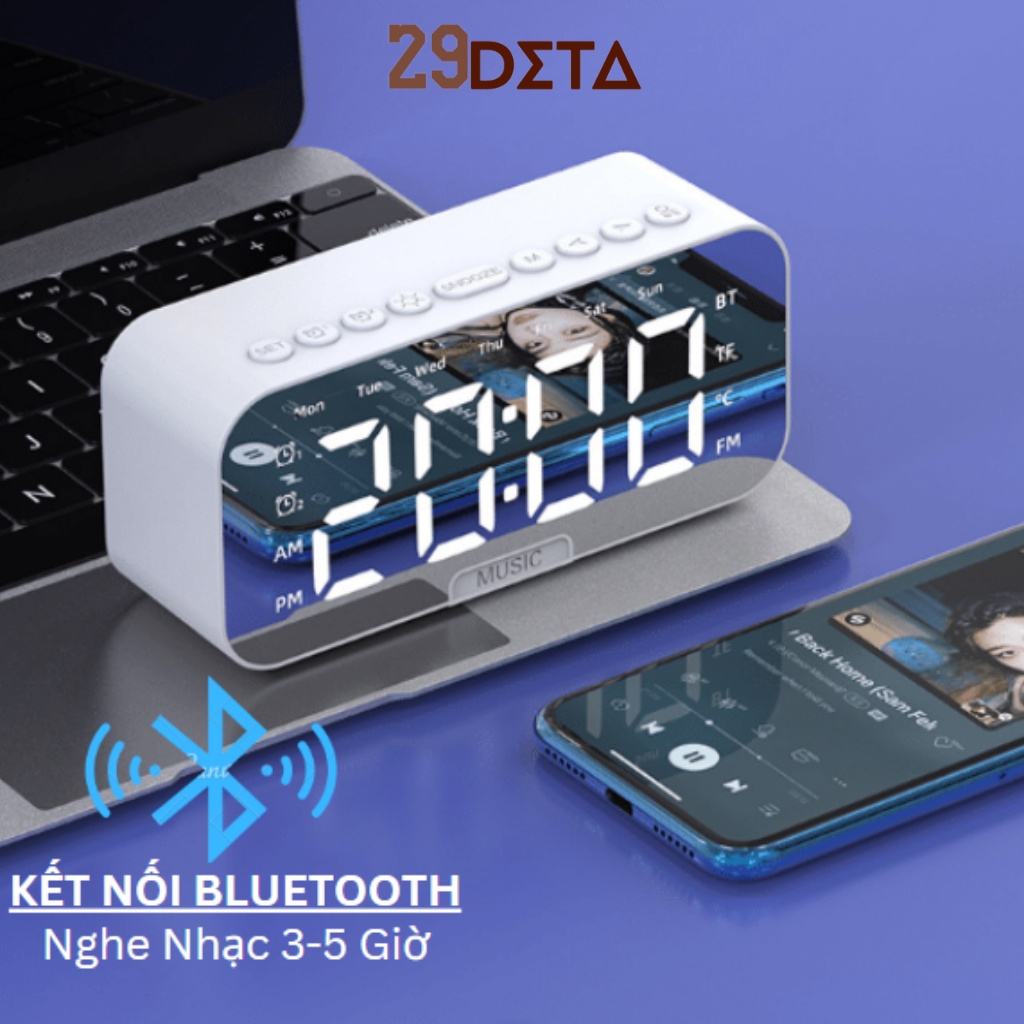 Đồng hồ led để bàn, Đồng hồ báo thức kết nối bluetooth G10 loa mini kết nối FM 29deta thích hợp trang trí bàn làm việc