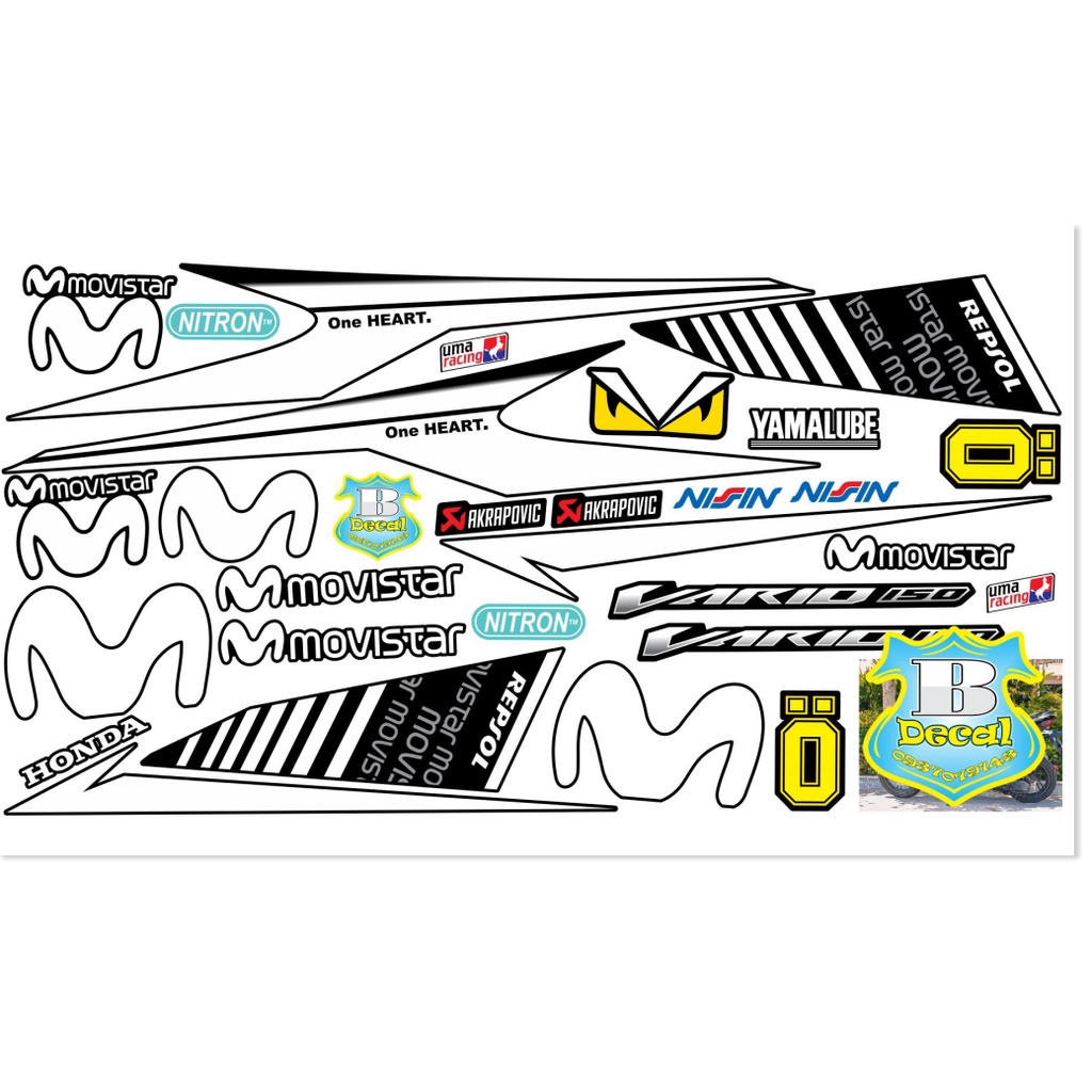 DECAL PVC 5 LỚP CHẤT LƯỢNG CAO Tem rời vario 150 movistar dán xe đen