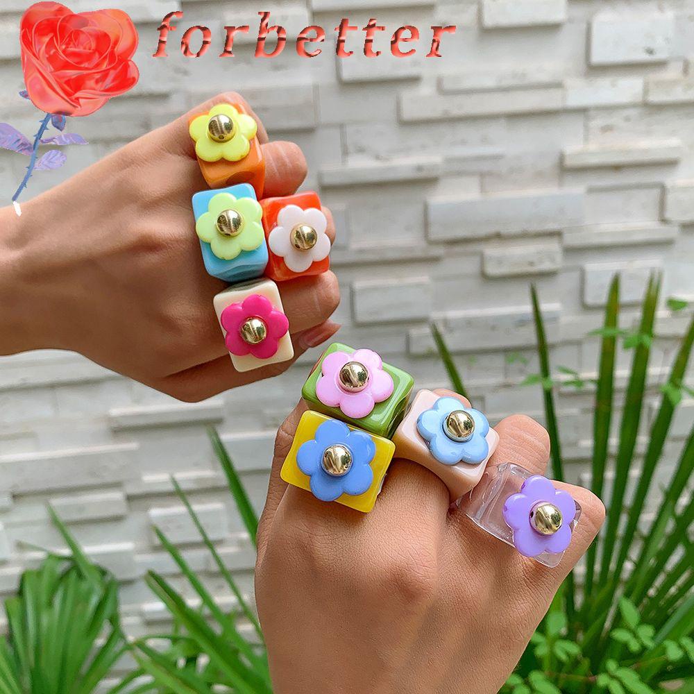 Nhẫn đeo tay bằng nhựa resin hình vuông màu kẹo đơn giản thời trang Hàn Quốc cho nữ