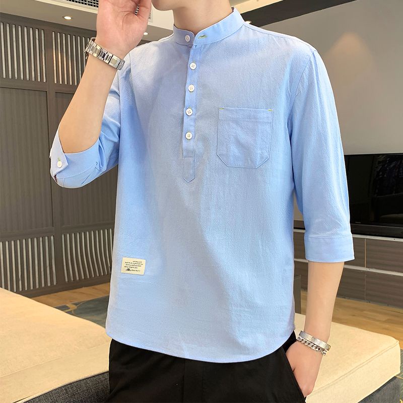 Áo Sơ Mi Màu Tím Tay Lửng Thời Trang Mùa Hè Hàn Quốc Cho Bé Trai