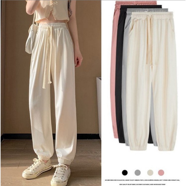 Quần Nhung Tăm Nam Nữ Dây Rút Ống Bo Gấu Unisex 5 mầu Zinti Shop QD31