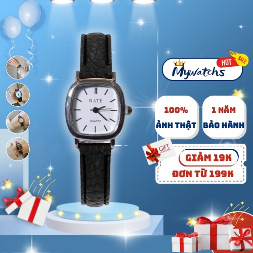 Đồng hồ nữ RATE dây da cao cấp, mặt vuông nhỏ vintage kiểu dáng Hàn Quốc size 22mm chống nước nhẹ DHN926