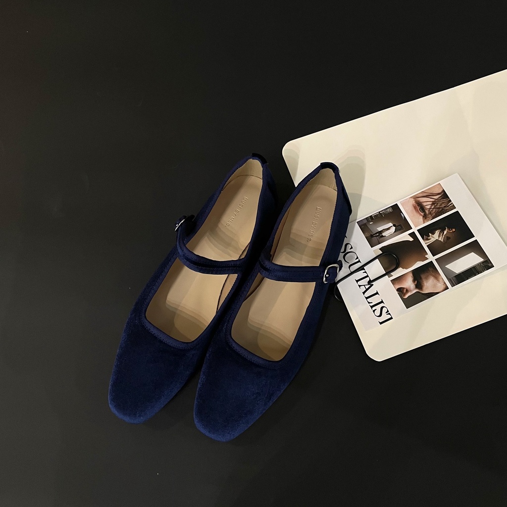 Giày Búp Bê Da Lộn Mũi Vuông Màu Đen Thời Trang Xuân Thu 2023 Cho Nữ