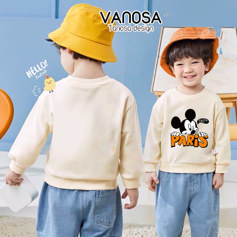 Áo Sweater Dài Tay Nỉ da cá Họa Tiết Hoạt Hình Theo Phong Cách Thu Đông Hàn Quốc Dành Cho Bé Gái Bé Trai