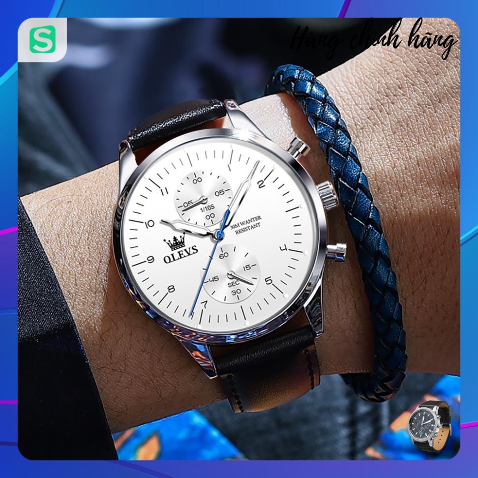 OLEVS 2880 Đồng hồ nam chính hãng Dây da có chức năng Lịch chống nước phát sáng Mặt số