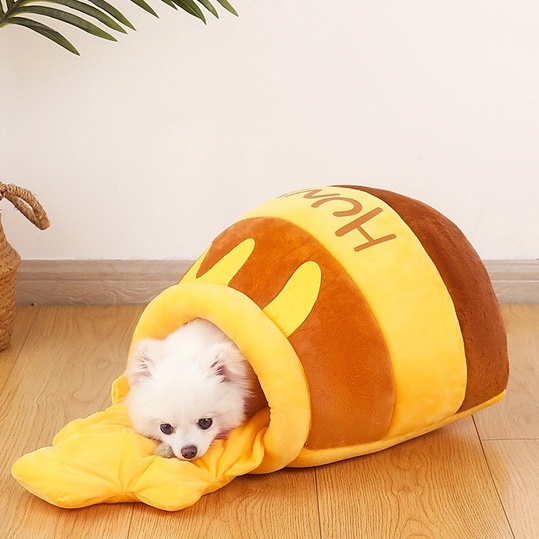 Nhà đệm cho thú cưng hình hũ mật ong dễ thương chất vải mềm êm ái thiết kế khép kín trách gió, lót nằm tháo rời tiện