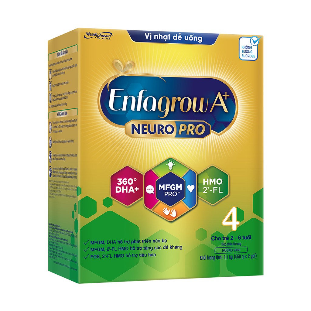 Sữa bột Enfagrow A+ Neuropro 4 - FL HMO Vị Nhạt Dễ Uống - 1.1kg