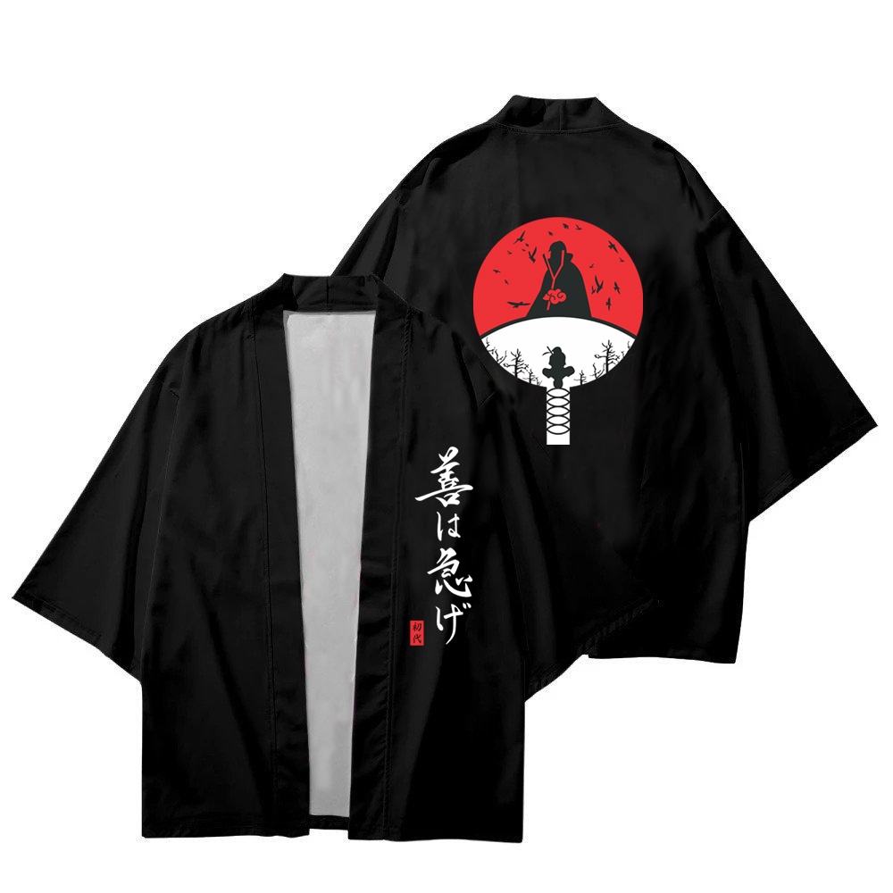 Áo khoác Kimono Haori phong cách Japan in hoạ tiết samurai chất lụa mềm mịn, thoáng mát dễ phối đồ giá tốt