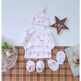 Bunnybaby - Set áo sơ sinh 4 món kèm mũ vớ cho bé 3-5kg