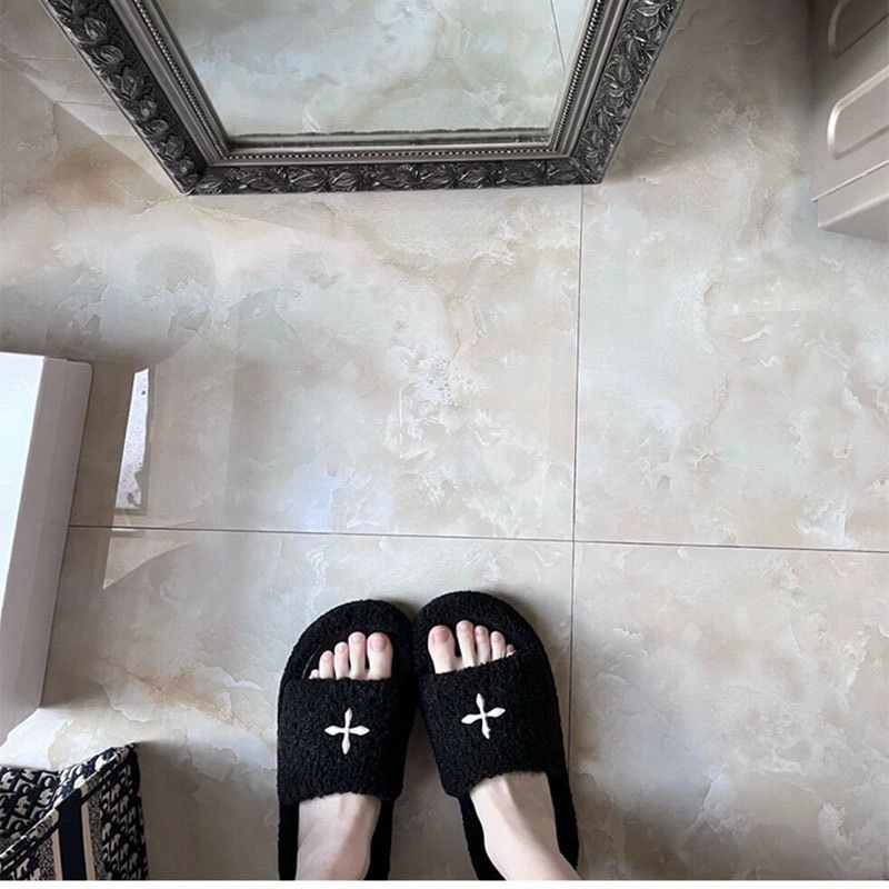 Dép bông hình chữ thập màu đen đi chơi đi trong nhà dành cho nữ