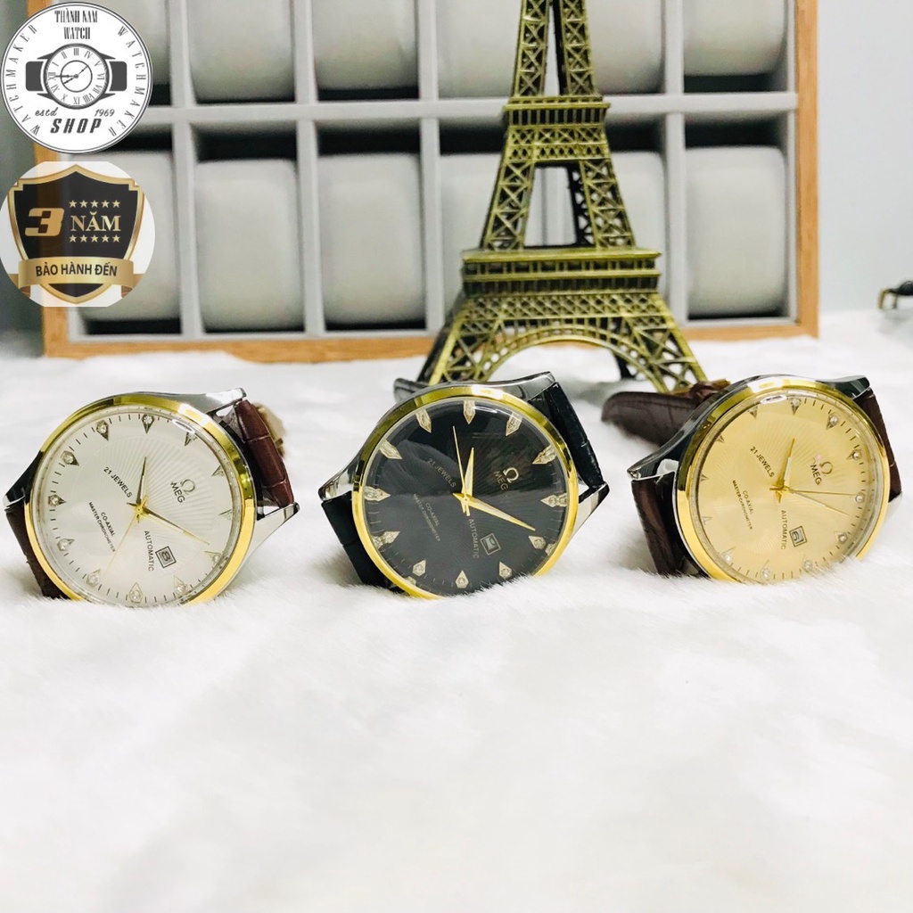 Đồng hồ Nam Omega OMG07 Dây da cao cấp, Full hộp, Mặt Sapphire chống xước, chống nước thẻ bảo hành 36 tháng