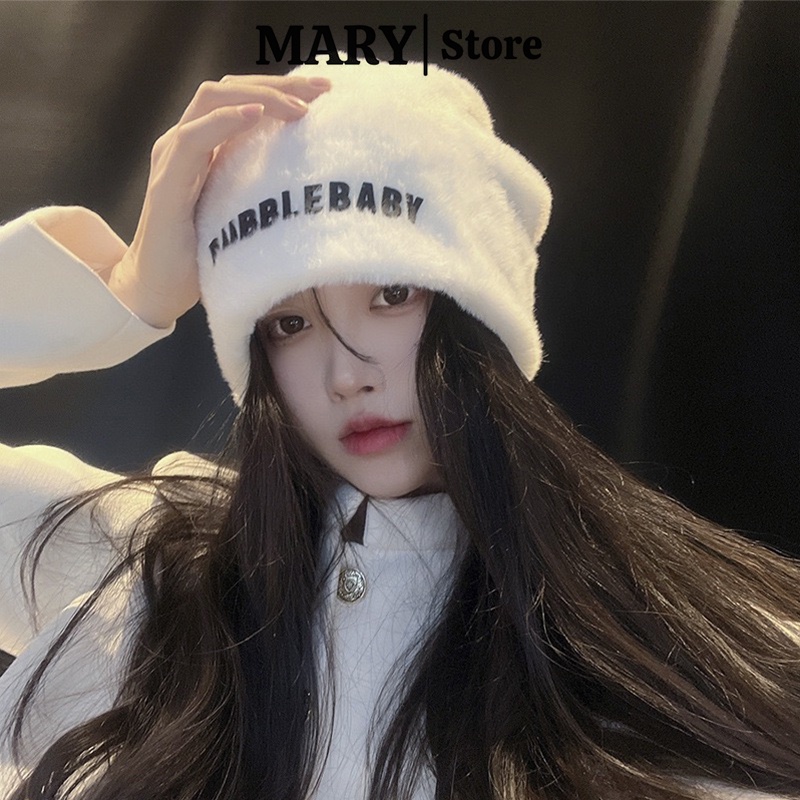 Mũ len nữ trùm đầu MARY nón len lông thỏ beret nam nữ phong cách thời trang mùa đông