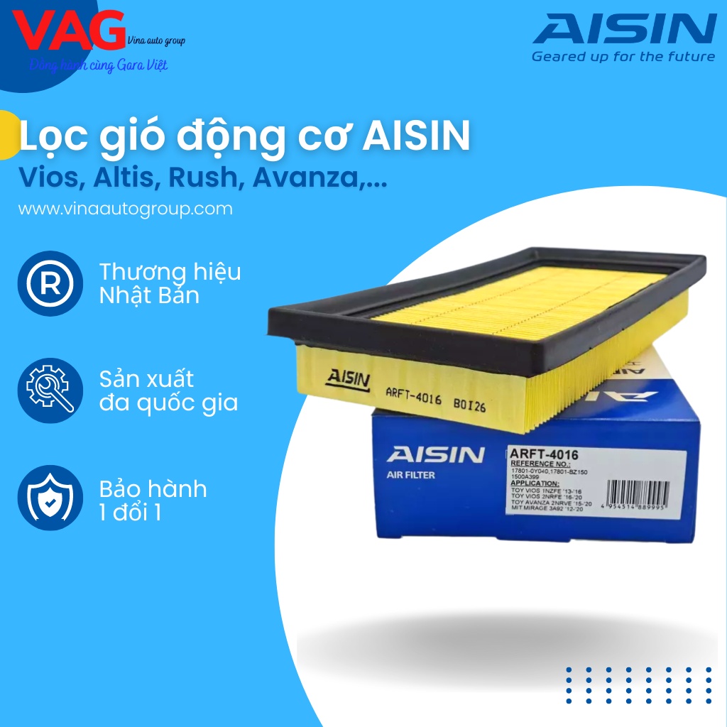 [Chính hãng] Lọc gió động cơ Vios, Yaris, Rush, Avanza,.. chính hãng Aisin Nhật Bản ARFT-4016