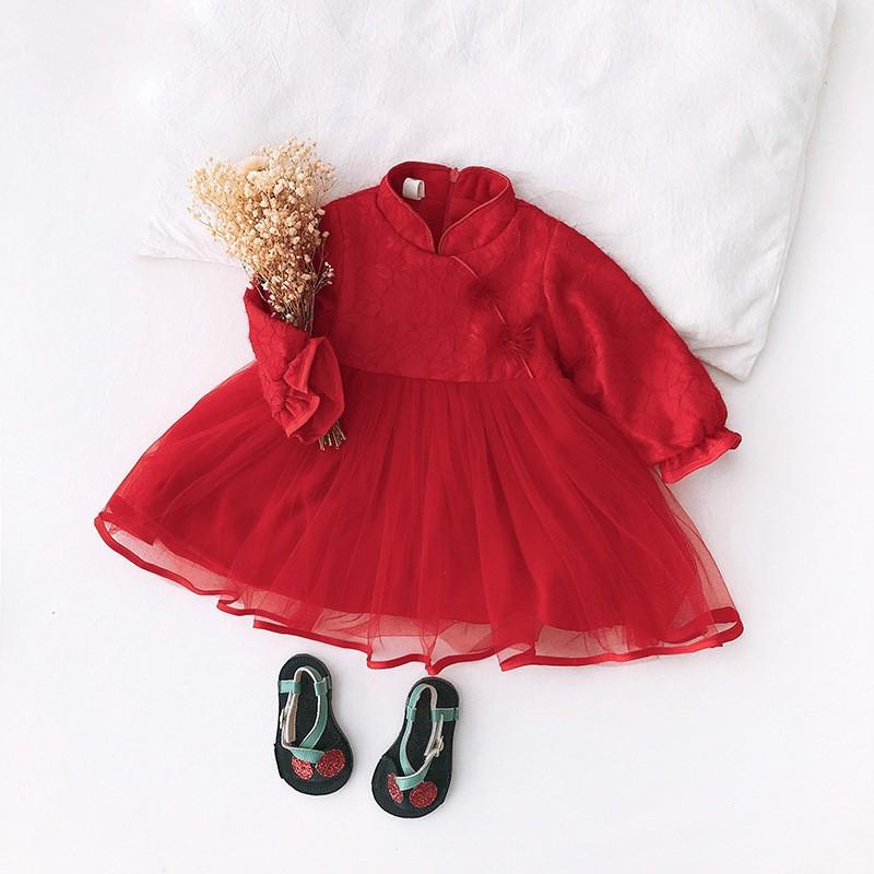 Váy Ren Thu Đông Bé Gái Lót Nỉ Tay Bèo Điệu Đà Tiểu Thư Cực Sang Chảnh Size 1-4 Tuổi