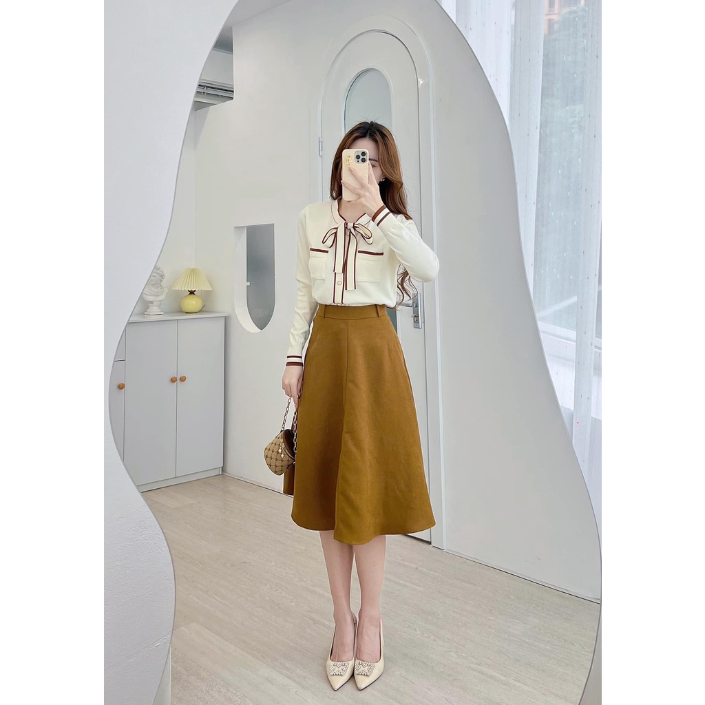 Chân Váy Nhung Tăm Nữ Minz Store Mã 3497, Thiết Kế Dáng Xòe 2 Túi Hàn Quốc