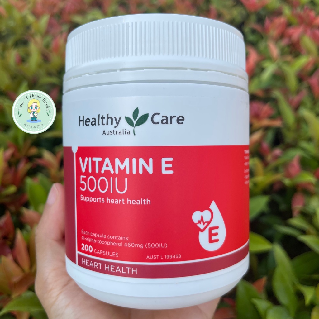 Healthy Care vitamin E - hộp 200 viên 500IU- viên uống đẹp da, hỗ trợ sức khỏe tim mạch [Hàng Úc, Chính hãng, đủ bill]