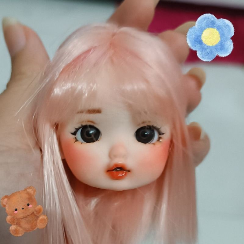 Head baboliy đã faceup, OB11 1/8 Fu theo yêu cầu, wig tóc riêng. Búp bê 1/8 16cm