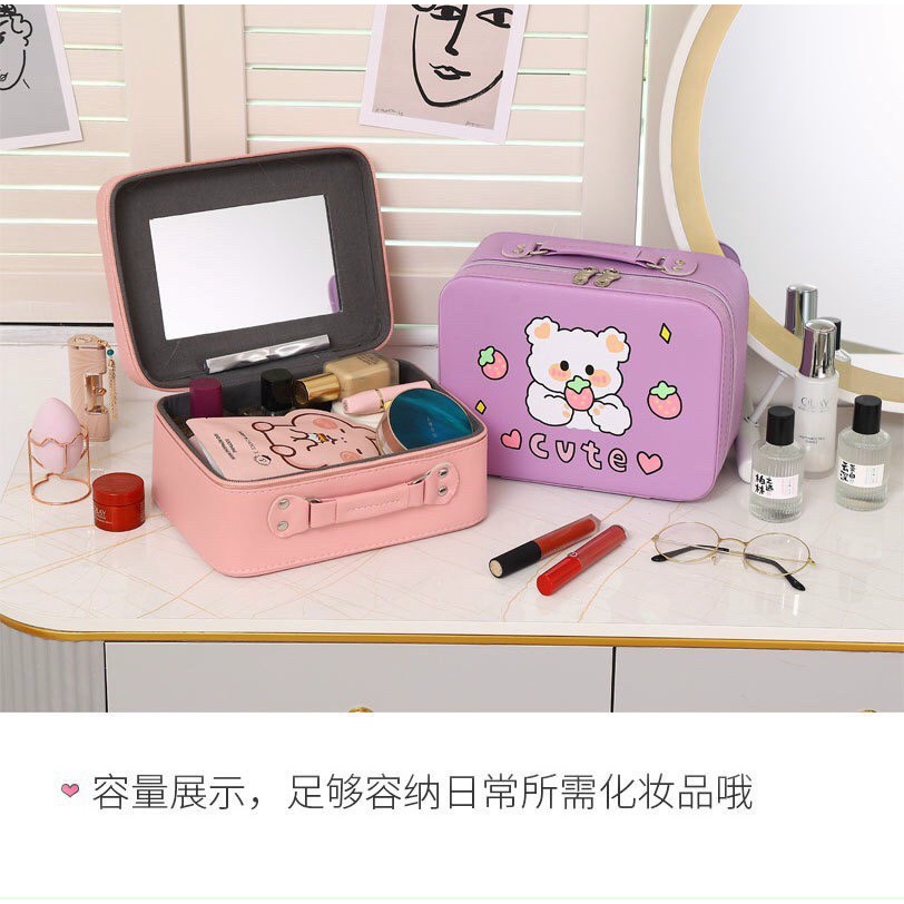 Cốp đựng mĩ phẩm gấu,Hộp đựng mĩ phẩm đồ trang điểm, makeup kèm gương