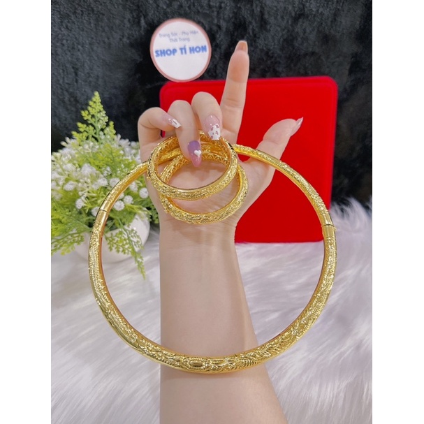 Set bộ trang sức cưới cô dâu ( gồm 2 vòng tay 1 cây . 1 kiềng 5 chỉ mạ vàng 24 cao cấp mẫu mới về