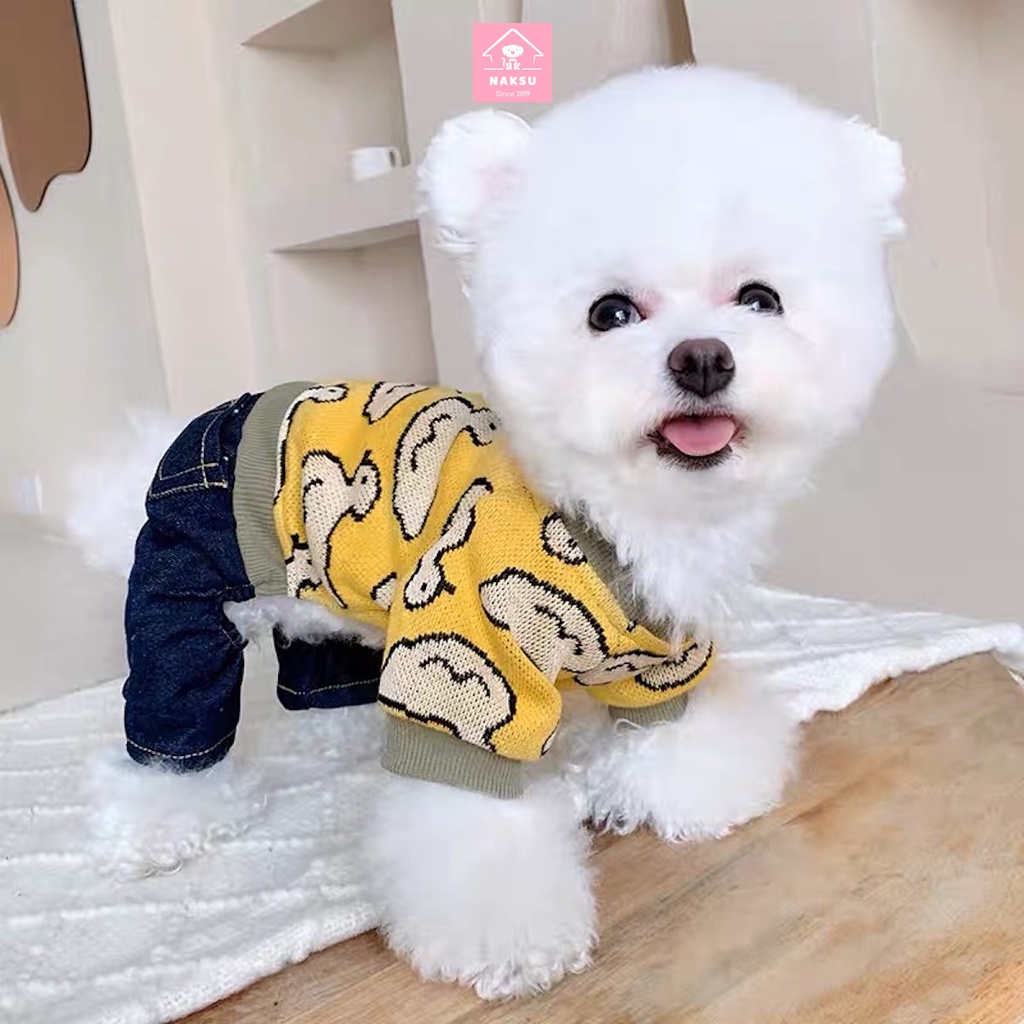 Quần Áo Mùa Đông Cho Chó Mèo, Bộ Áo Len Và Quần Jeans Cho Thú Cưng Cao Cấp Naksu