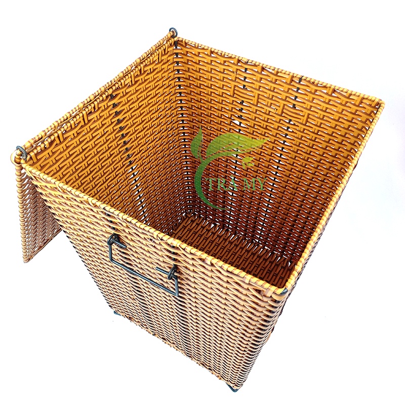 Sọt Mây Có Nắp Đựng Vật Dụng Quần Áo - 4 Size, Xô Nhựa Giả Mây Đan Khung Sắt Chất Lượng An Toàn Cho Sức Khỏe