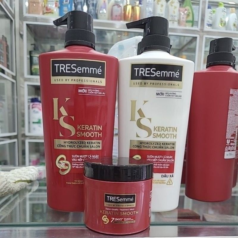 Combo Chăm Sóc Tóc Tresemme Keratin Smooth: Dầu Gội 640g + Dầu Xả 620g + Kem Ủ 180g