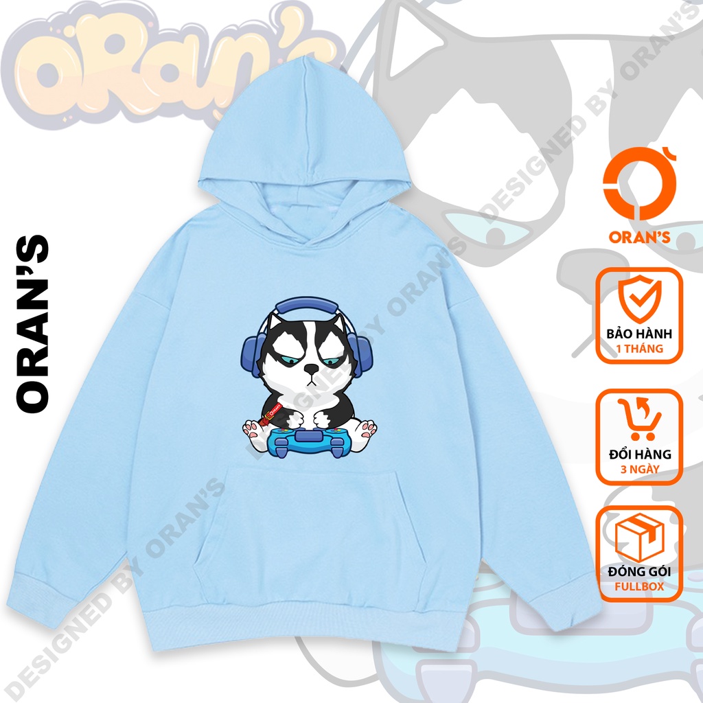 Áo Hoodie đôi in hình chó chơi game 4 màu chất nỉ cotton lót bông cao cấp form rộng unisex - ORAN'S HOODIE COUPLE GO14