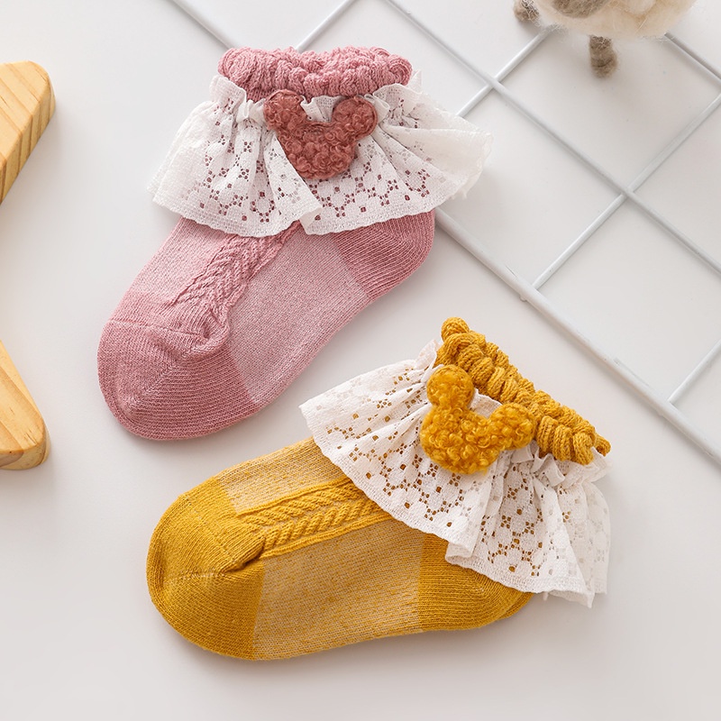 Vớ Cotton Phối Ren Lưới Thoáng Khí Dành Cho Bé Gái