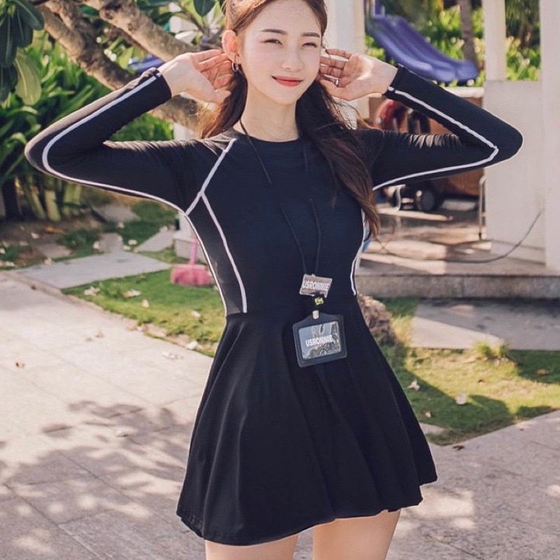 Bikini đồ bơi một mảnh  đi biển tay dài dây kéo phía sau kín đáo MS-P016