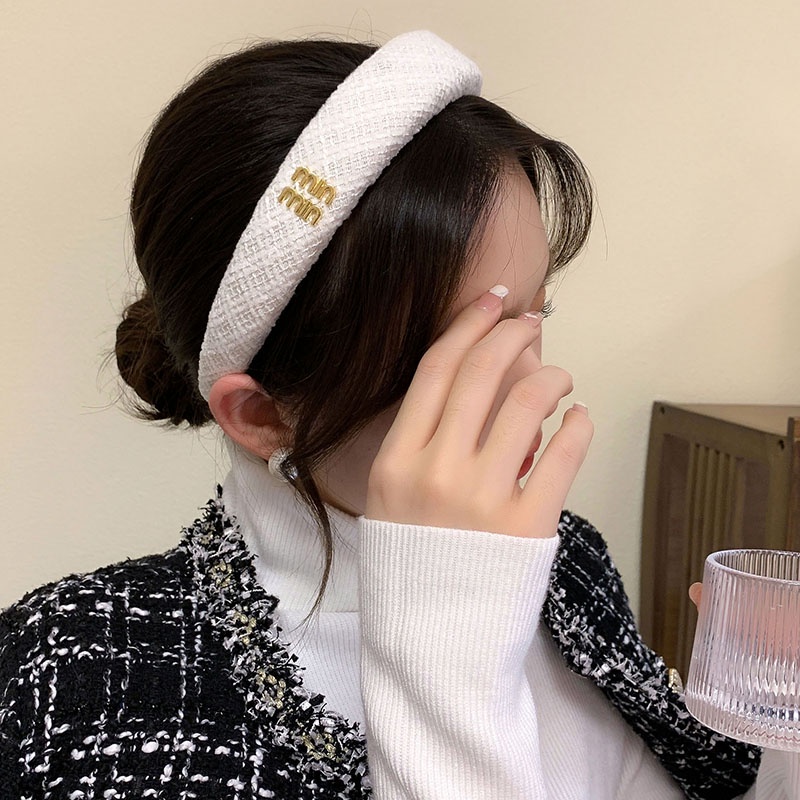 Băng đô cài tóc phủ vải lông gân sọc phong cách Pháp thời trang thu đông dành cho nữ