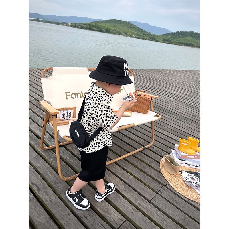 ♙♝Áo Sơ Mi Tay Ngắn Thoáng Khí In Họa Tiết Da Báo Thời Trang Mùa Hè Cho Bé Trai