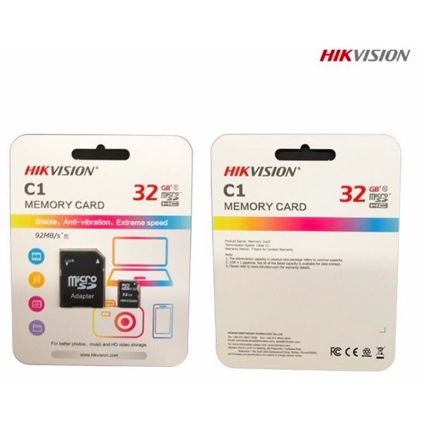 (Kèm Adapter) Thẻ nhớ MicroSDHC Hikvision 32GB Class 10 (92MB/s) Chính Hãng
