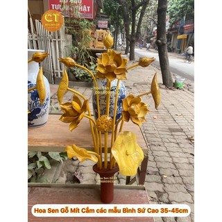 🌺 Hoa Sen Gỗ Mít Cắm Bình Sứ 🌼