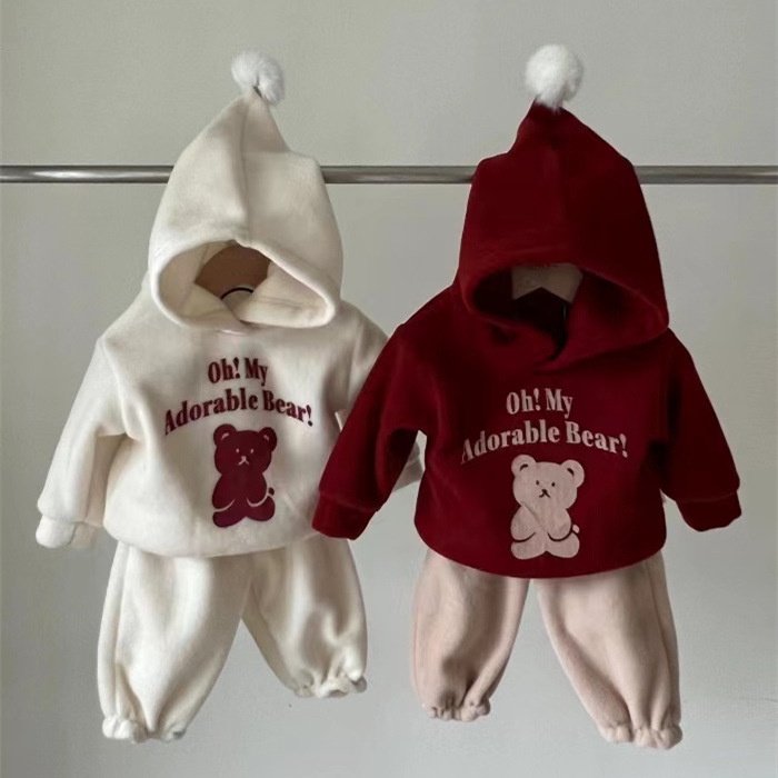 Áo Khoác Len Dày Hai Mặt Có Mũ Trùm Hình Gấu Giáng Sinh Dễ Thương Thời Trang Thu Đông Cho Bé Trai Và Bé Gái