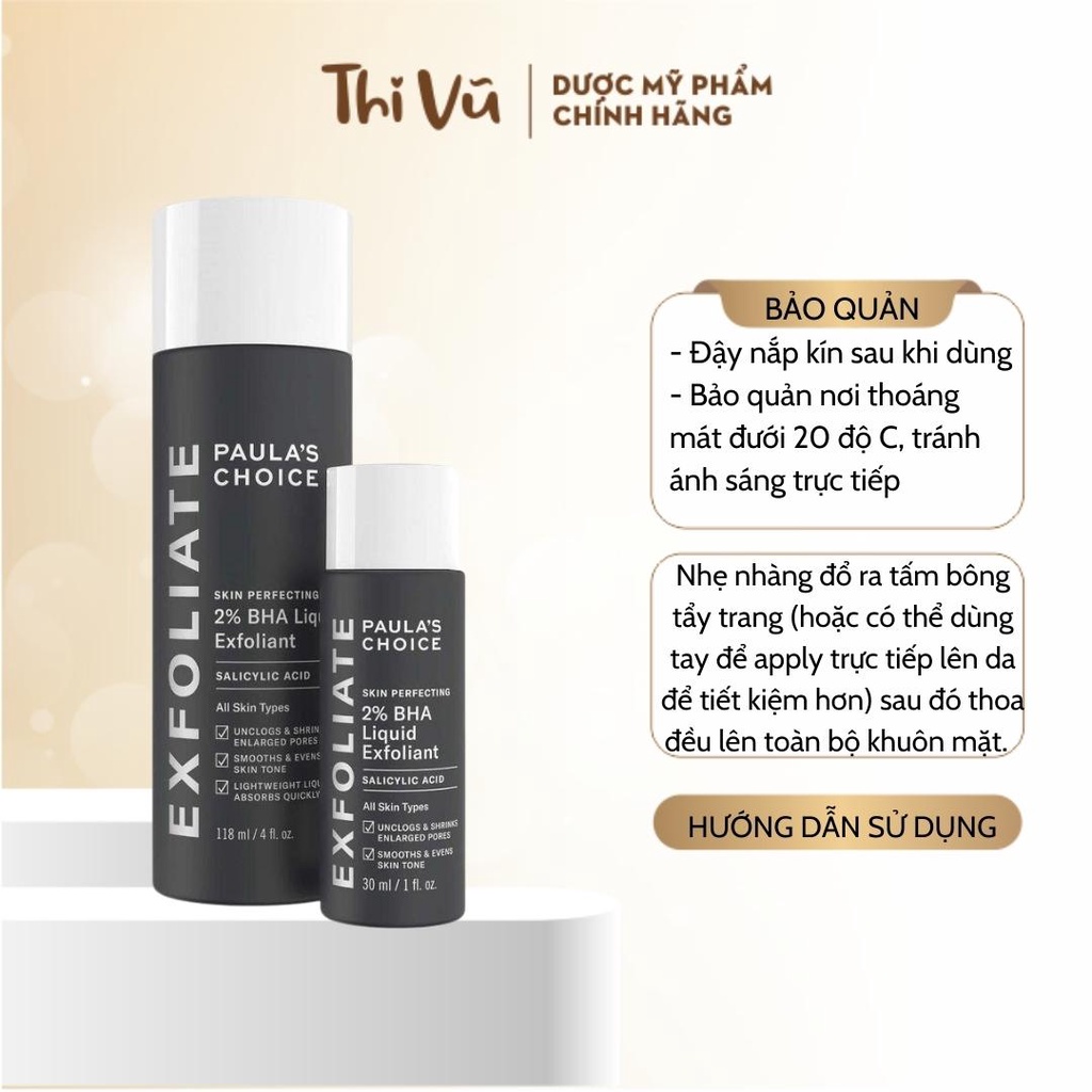 Tẩy da chết mặt Paula's Choice 2% BHA Liquid giảm mụn đầu đen sợi bã nhờn