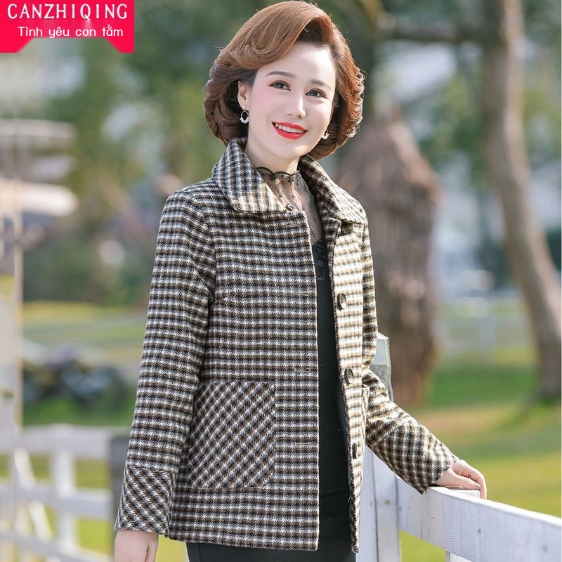 40 tuổi 50 quần áo thu đông phụ nữ trung niên 50 tuổi áo khoác len mùa xuân của mẹ.