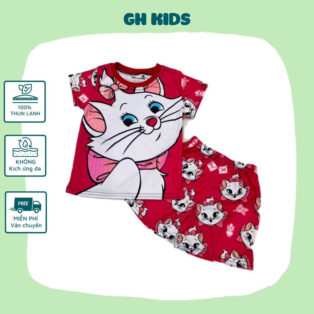 Đồ bộ bé gái họa tiết mèo Marie Disney chất liệu thun lạnh mềm mịn mát in hình 3D được các bé gái yêu thích SIZE 5-25kg
