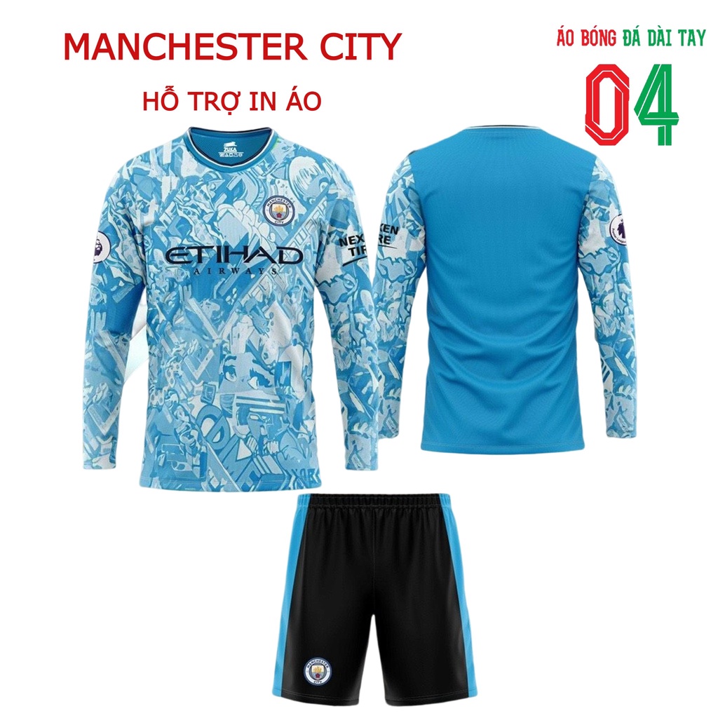 Bộ quần áo bóng đá Dài tay Thun thái CLB Man.city Nhiều Màu