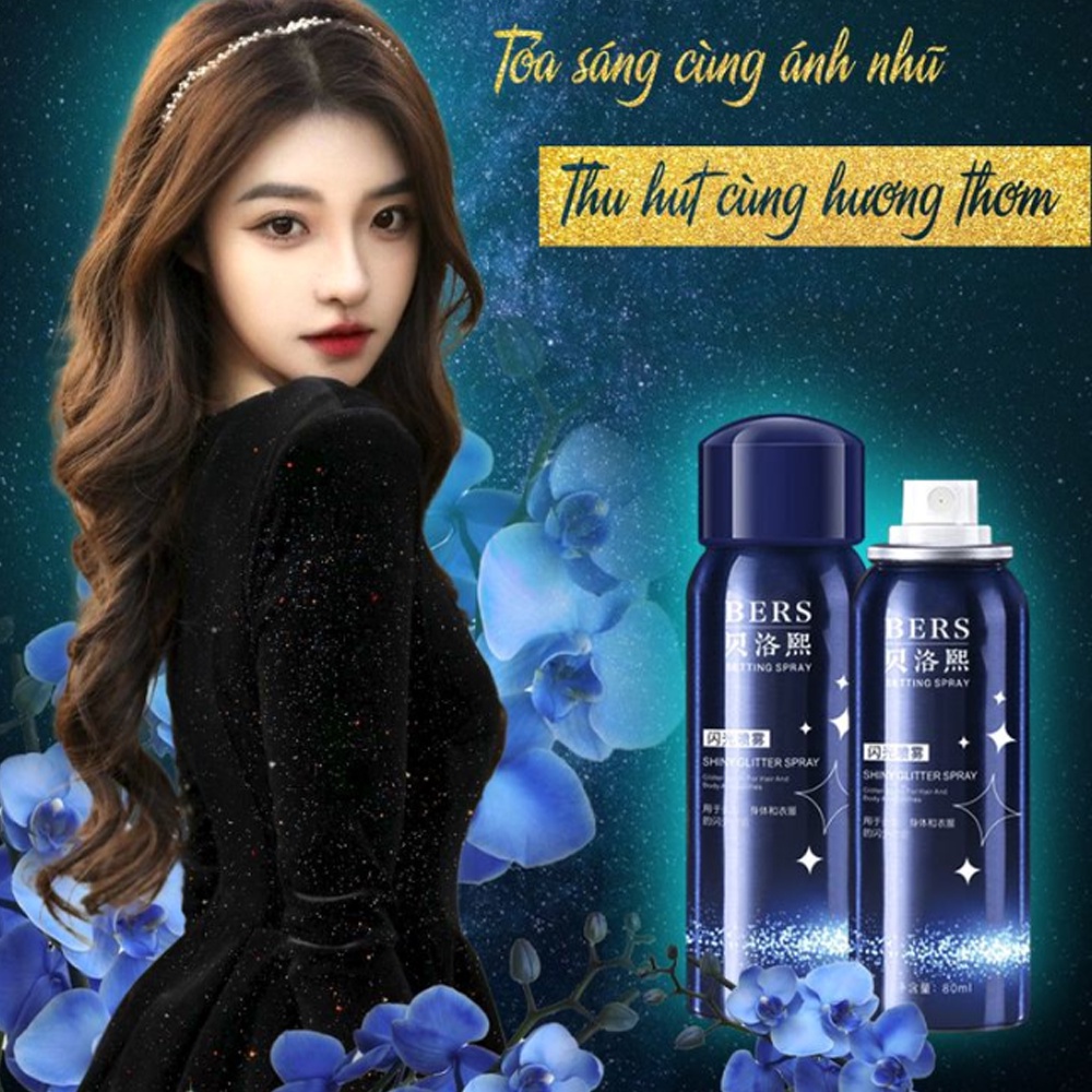 Xịt nhũ kim tuyến body mist Bers, xịt thơm lấp lánh, bắt sáng hương nước hoa, xịt body tạo ấn tượng quyến rũ
