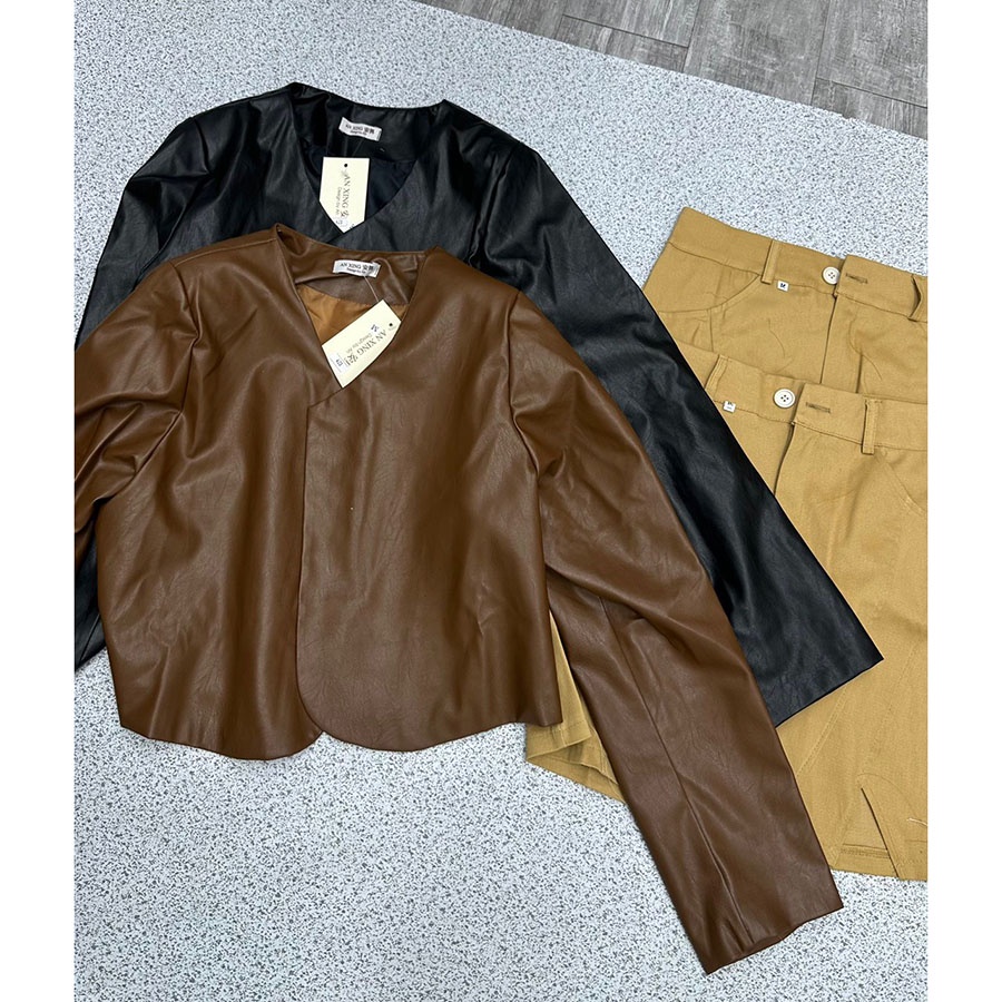 Set Áo Da Mix Kèm Chân Váy Kaki Hàng Quảng Châu M423 - Lolla Fashion