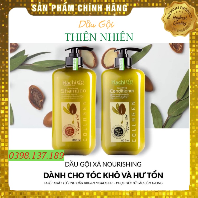 Cặp dầu gội và dầu xả  Argan Hachi 800ml thảo dược thiên nhiên