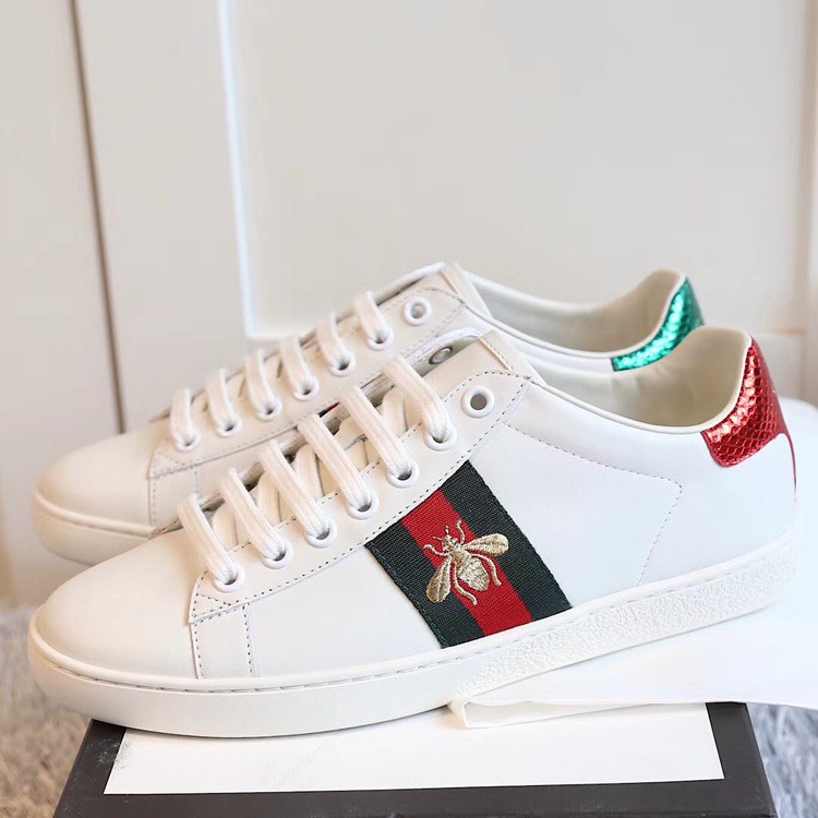 Giày thể thao gu.cci rắn thêu, Sneaker GC Môi love, GC white blue vạch xanh đỏ đế thơm - Hộp Xanh + Thẻ